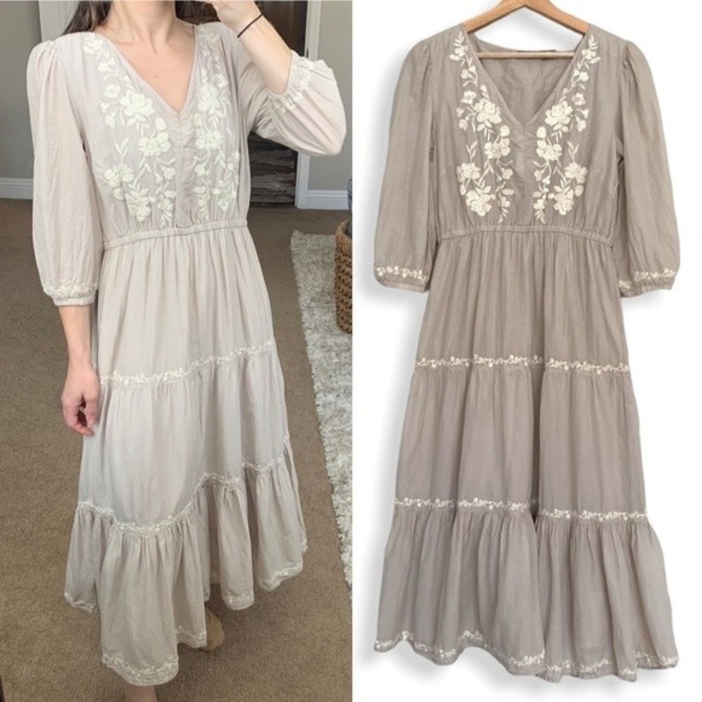 Lucky Brand Beige Floral Midi Dress